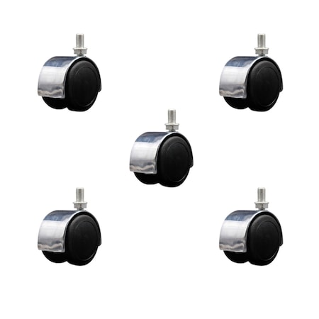 Service Caster 2'' Floor Safe Chrome Hooded Twin Wheel Caster 3/8 Threaded Stem, 5PK SCC-TS02S50D-NYU-BC-382458-5